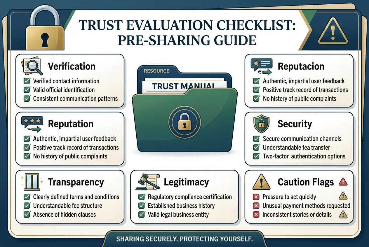Checklist editoriale con passaggi di verifica prima di inviare denaro o documenti